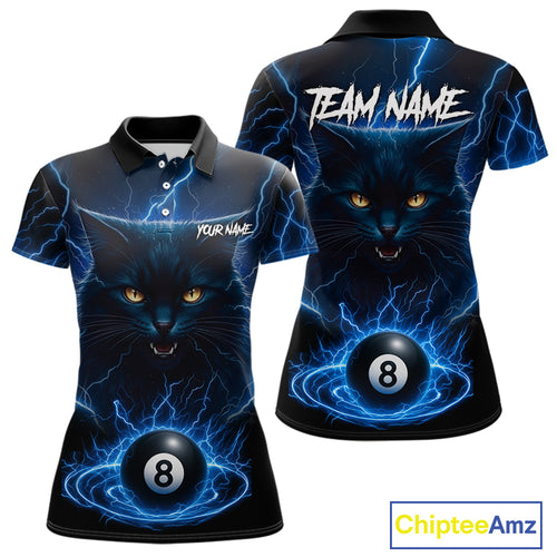 Blue 8 Ball Thunder Lightning Cat Billiard Shirt For Women Custom Pool Team Jersey Polo & 1/4 Zip TDM5065