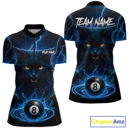 Blue 8 Ball Thunder Lightning Cat Billiard Shirt For Women Custom Pool Team Jersey Polo & 1/4 Zip TDM5065