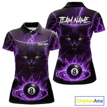 Load image into Gallery viewer, Purple 8 Ball Thunder Lightning Cat Billiard Shirt For Women Custom Pool Team Jersey Polo &amp; 1/4 Zip TDM5066