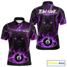 Load image into Gallery viewer, Purple 8 Ball Thunder Lightning Cat Billiard Shirt For Men Custom Pool Team Jersey Polo &amp; 1/4 Zip TDM5066