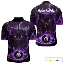 Load image into Gallery viewer, Purple 8 Ball Thunder Lightning Cat Billiard Shirt For Men Custom Pool Team Jersey Polo &amp; 1/4 Zip TDM5066