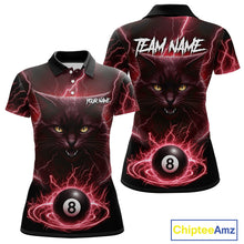Load image into Gallery viewer, Red 8 Ball Thunder Lightning Cat Billiard Shirt For Women Custom Pool Team Jersey Polo &amp; 1/4 Zip TDM5067
