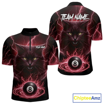 Red 8 Ball Thunder Lightning Cat Billiard Shirt For Men Custom Pool Team Jersey Polo & 1/4 Zip TDM5067