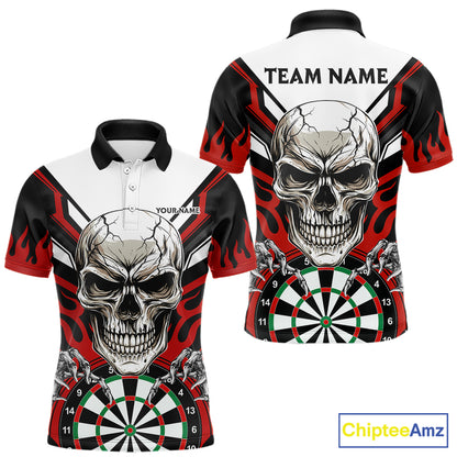 Personalized Skull Darts Polo & Quarter Zip Custom Darts Shirt For Men, Darts Team Jersey |Red TDM5535