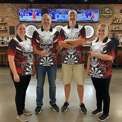 Personalized Skull Darts Polo & Quarter Zip Custom Darts Shirt For Women, Darts Team Jersey |Red TDM5535