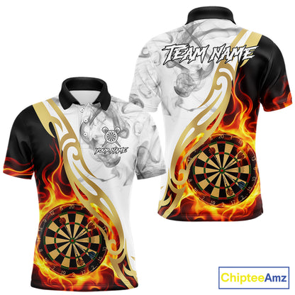 Personalized Flame Smoke Tribal Darts Shirt For Men Custom Golden Darts Jersey Team Polo & 1/4 Zip TDM5537