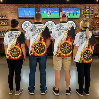 Personalized Flame Smoke Tribal Darts Shirt For Men Custom Golden Darts Jersey Team Polo & 1/4 Zip TDM5537