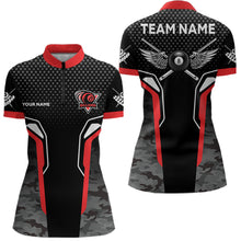 Load image into Gallery viewer, Black And Red 8 Ball Pool Wings Custom Camo Billiard Shirts For Women, 8 Ball Billiard Team Jerseys TDM3483