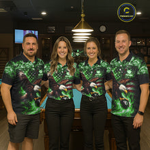 Load image into Gallery viewer, Green Flaming Eagle 8 Ball Billiard Shirt For Women Custom US Flag Pool Team Jersey Polo &amp; 1/ 4 Zip TDM6153