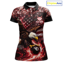 Load image into Gallery viewer, Red Flaming Eagle 8 Ball Billiard Shirt For Women Custom US Flag Pool Team Jersey Polo &amp; 1/ 4 Zip TDM6154