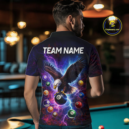 Custom Colorful Lightning Eagle Billiard Shirt For Men, 8 Ball Pool Team Jersey Polo & 1/4 Zip TDM6157