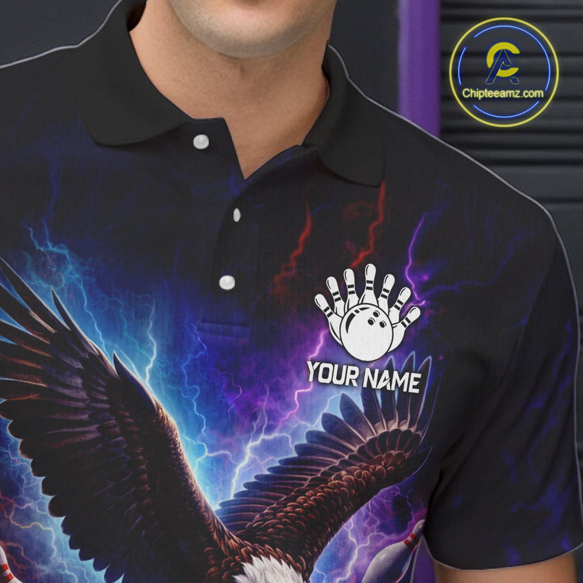 Custom Colorful Thunder Lightning Eagle Bowling Shirt For Men, Bowling Team Jersey Polo & 1/4 Zip TDM6158