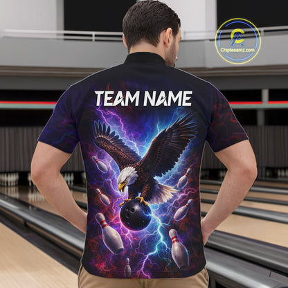 Custom Colorful Thunder Lightning Eagle Bowling Shirt For Men, Bowling Team Jersey Polo & 1/4 Zip TDM6158