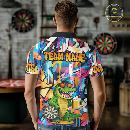 Funny Alligator Colorful Graffiti Darts Shirt For Men Custom Darts Team Jersey Polo & 1/4 Zip TDM6392