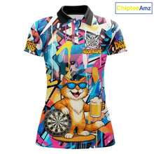 Load image into Gallery viewer, Funny Cat Colorful Graffiti Darts Shirt For Women Custom Darts Team Jersey Polo &amp; 1/4 Zip TDM6393