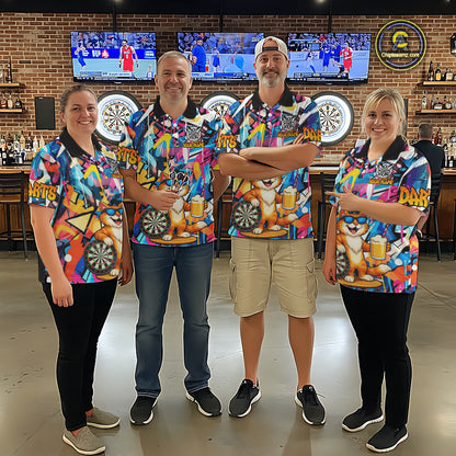 Funny Cat Colorful Graffiti Darts Shirt For Women Custom Darts Team Jersey Polo & 1/4 Zip TDM6393