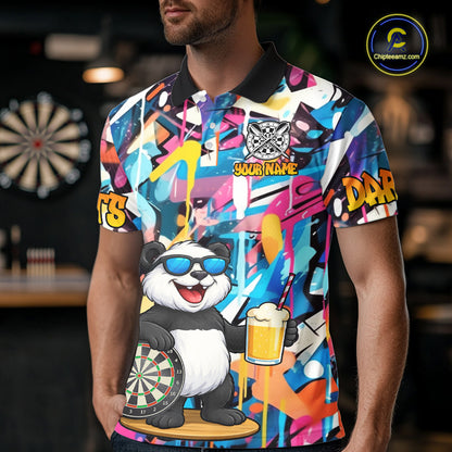 Funny Panda Colorful Graffiti Darts Shirt For Men Custom Darts Team Jersey Polo & 1/4 Zip TDM6394