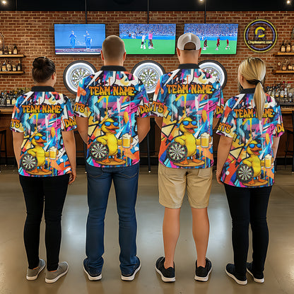 Funny Duck Colorful Graffiti Darts Shirt For Women Custom Darts Team Jersey Polo & 1/4 Zip TDM6396