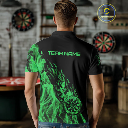 Black And Green Flame Fire Darts Polo & Quarter Zip Custom Dart Shirt For Men Dart Jerseys TDM4857