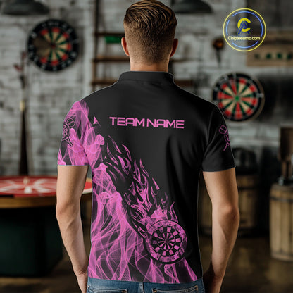 Black And Pink Flame Fire Darts Polo & Quarter Zip Custom Dart Shirt For Men Dart Jerseys TDM4858