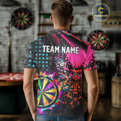 Personalized Colorful Grunge Funny Darts Shirt For Men Custom Darts Jersey Team Polo & 1/4 Zip TDM5068