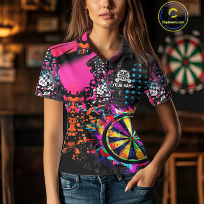 Personalized Colorful Grunge Funny Darts Shirt For Women Custom Darts Jersey Team Polo & 1/4 Zip TDM5068