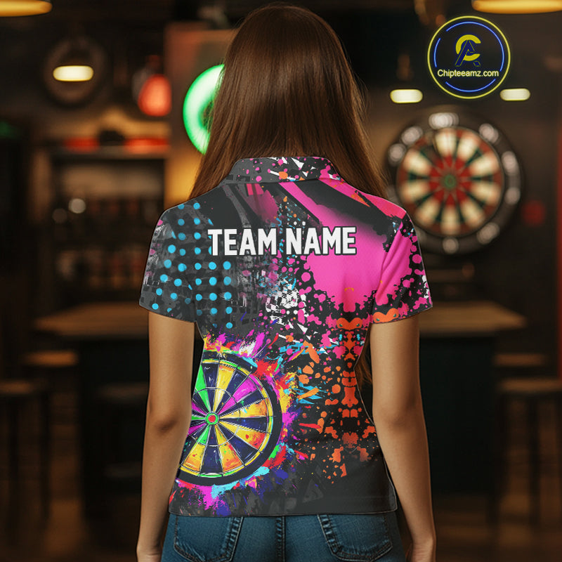 Personalized Colorful Grunge Funny Darts Shirt For Women Custom Darts Jersey Team Polo & 1/4 Zip TDM5068