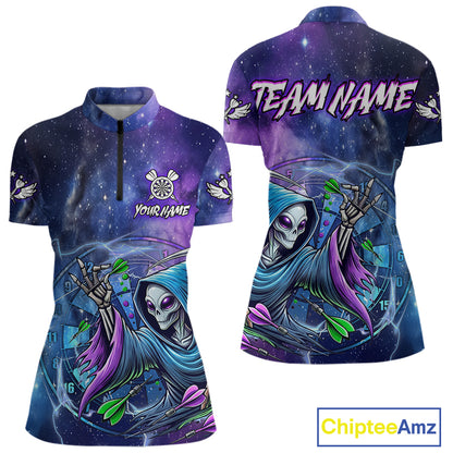 Funny Blue Purple Galaxy Alien Dart Shirts For Women Custom Glowing Dart Jersey Team Polo & 1/4 Zip TDM5075