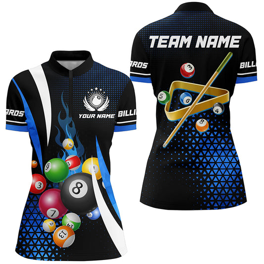 Personalized Blue Billiard Balls Jerseys Women Quarter-Zip Shirts, Pool League Shirts Design TDM0622