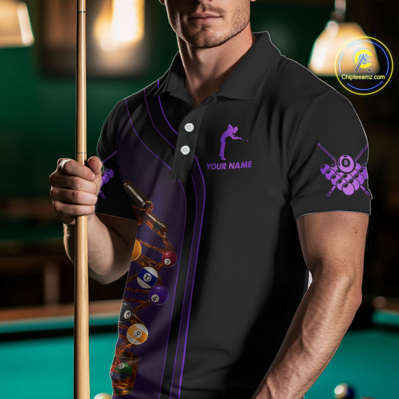 Funny DNA Wine Billiard Shirt For Men Custom Pool Team Shirts, Billiard Jersey Polo & Zip |Purple TDM5284