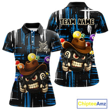 Load image into Gallery viewer, Personalized Blue Grunge Funny 8 Ball Billiard Shirt For Women, Pool Team Jersey Polo &amp; 1/4 Zip TDM5286
