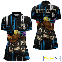 Load image into Gallery viewer, Personalized Blue Grunge Funny 8 Ball Billiard Shirt For Women, Pool Team Jersey Polo &amp; 1/4 Zip TDM5286