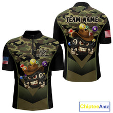 Load image into Gallery viewer, Personalized Green Camo Funny 8 Ball Billiard Shirt For Men Custom Pool Team Jersey Polo &amp; 1/4 Zip TDM5287
