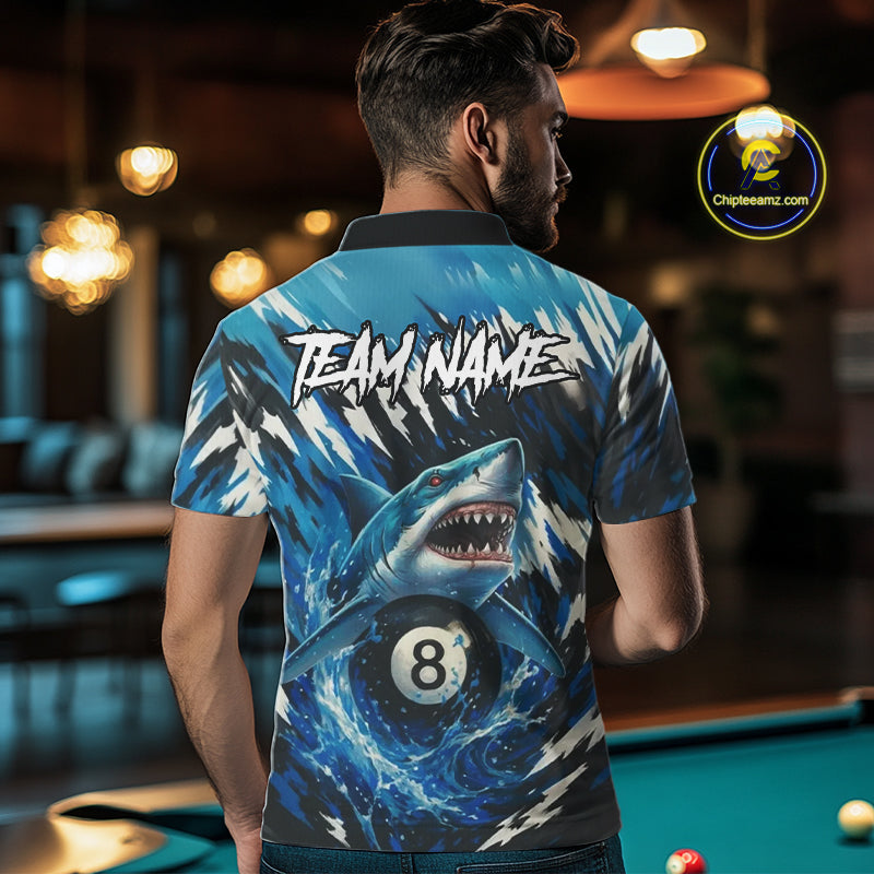 Blue Shark 8 Ball Billiard Shirt For Men Custom Billiard Jersey, Pool Team Shirt Polo & 1/4 Zip TDM5290