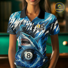 Load image into Gallery viewer, Custom Funny Blue Shark 8 Ball &amp; 9 Ball Billiard Shirt For Women, Pool Team Shirt Polo &amp; 1/4 Zip TDM5291