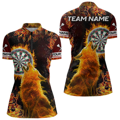 Orange Flame Dartboard Wolf Dart Shirts For Women Custom Dart Jersey Polo & 1/4 Zip, Dart Team Shirts TDM3783