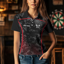Load image into Gallery viewer, Black And Red Camo Dart Shirt With Pocket Option For Women Custom Darts Jersey TDM3787