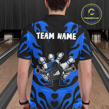 Load image into Gallery viewer, Personalized Blue Funny Flame Bowling Shirt For Men, Fire Bowling Team Jersey Polo &amp; 1/4 Zip TDM6164
