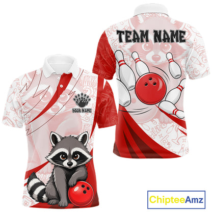 Custom Red Funny Raccoon Bowling Jersey For Men Custom Bowling Shirts Team Polo & Quarter Zip TDM6592