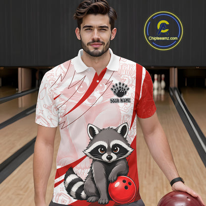 Custom Red Funny Raccoon Bowling Jersey For Men Custom Bowling Shirts Team Polo & Quarter Zip TDM6592