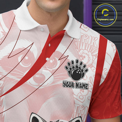 Custom Red Funny Raccoon Bowling Jersey For Men Custom Bowling Shirts Team Polo & Quarter Zip TDM6592