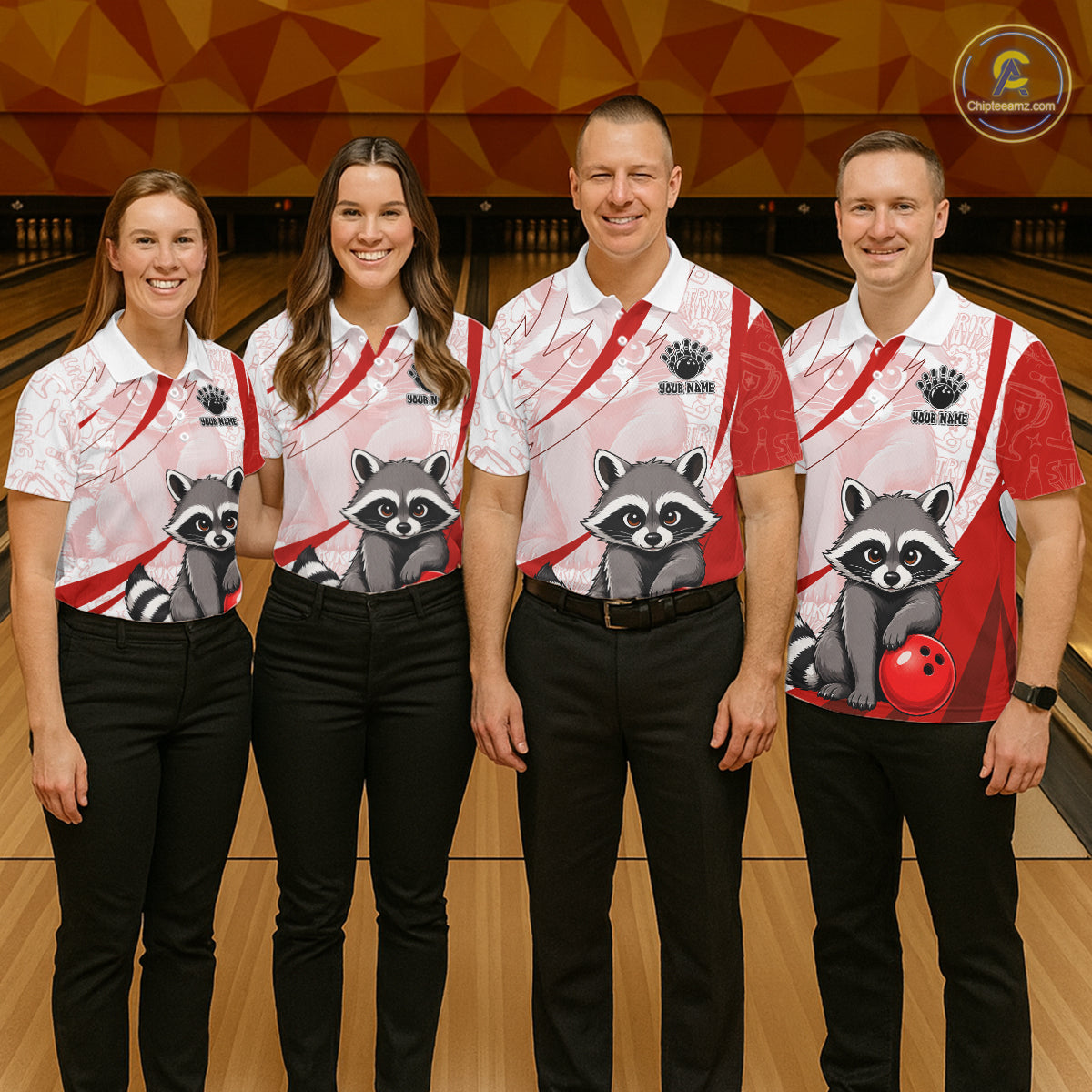 Custom Red Funny Raccoon Bowling Jersey For Women Custom Bowling Shirts Team Polo & Quarter Zip TDM6592