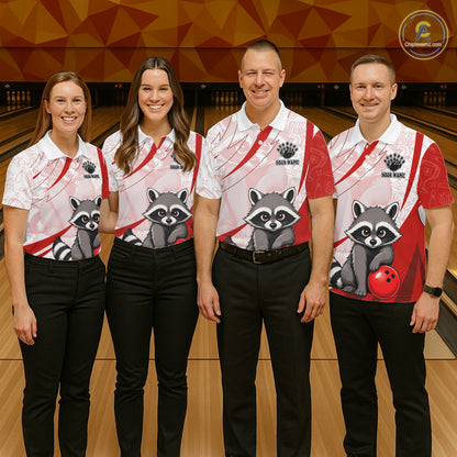 Custom Red Funny Raccoon Bowling Jersey For Women Custom Bowling Shirts Team Polo & Quarter Zip TDM6592
