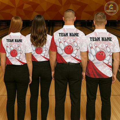 Custom Red Funny Raccoon Bowling Jersey For Women Custom Bowling Shirts Team Polo & Quarter Zip TDM6592