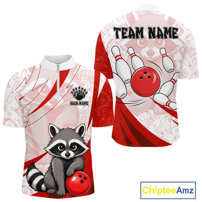 Bowling jersey with raccoon design and customizable text.