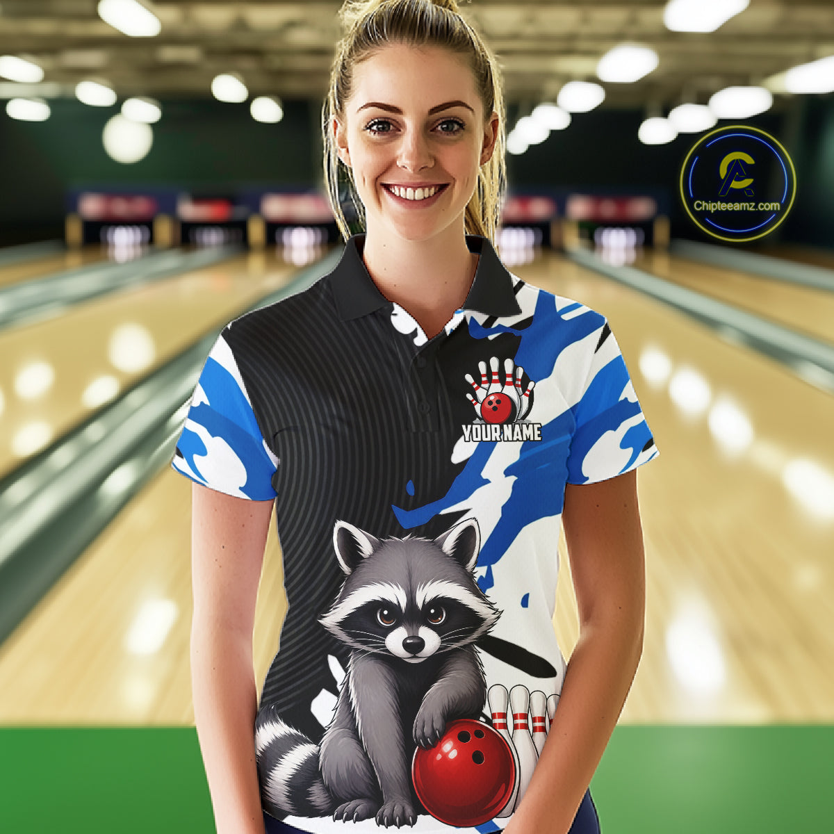 Custom Women's Bowling Shirts Funny Raccoon Bowling Jersey, Bowling Polo & Quarter Zip Team Shirts TDM6597