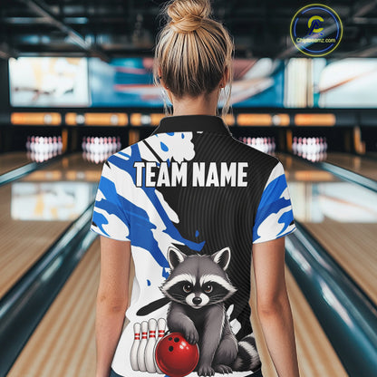 Custom Women's Bowling Shirts Funny Raccoon Bowling Jersey, Bowling Polo & Quarter Zip Team Shirts TDM6597