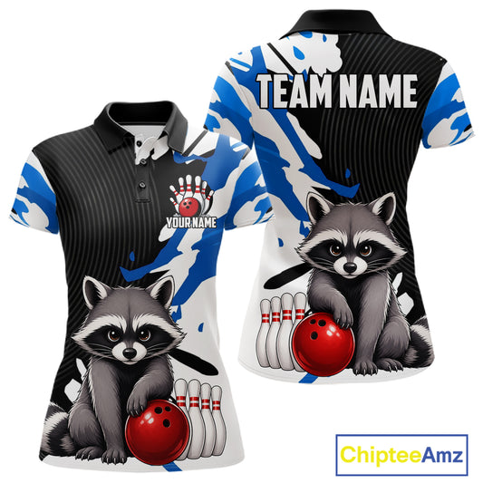 Custom Women's Bowling Shirts Funny Raccoon Bowling Jersey, Bowling Polo & Quarter Zip Team Shirts TDM6597