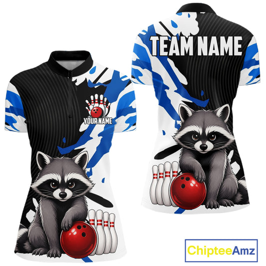 Custom Women's Bowling Shirts Funny Raccoon Bowling Jersey, Bowling Polo & Quarter Zip Team Shirts TDM6597