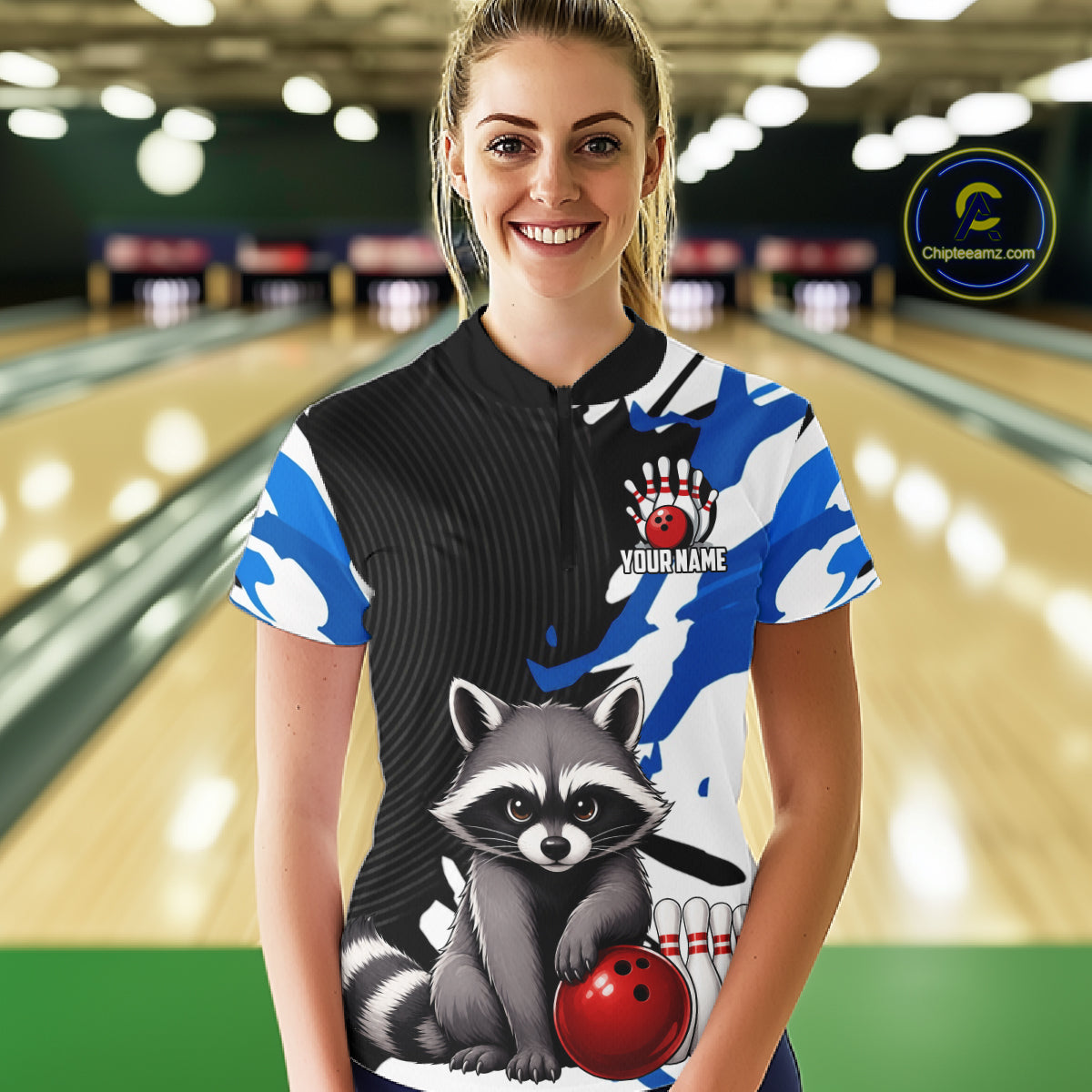 Custom Women's Bowling Shirts Funny Raccoon Bowling Jersey, Bowling Polo & Quarter Zip Team Shirts TDM6597